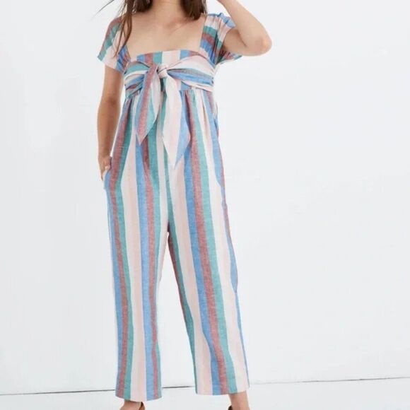 Madewell Cap-Sleeve Tie Jumpsuit in Flagstaff Stripe Sz 4 - Picture 1 of 8